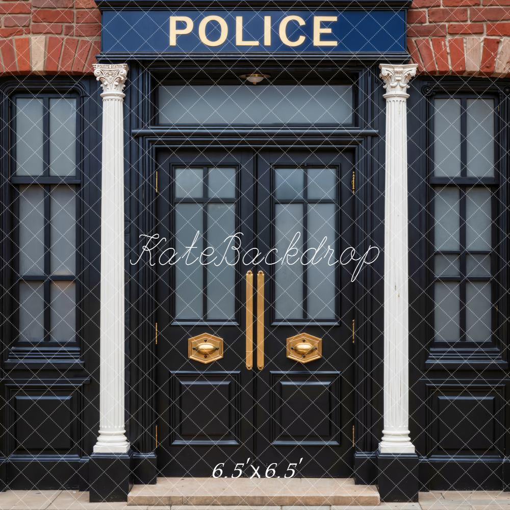 Kate Police Station Brick Wall Door Backdrop Designed by Emetselch