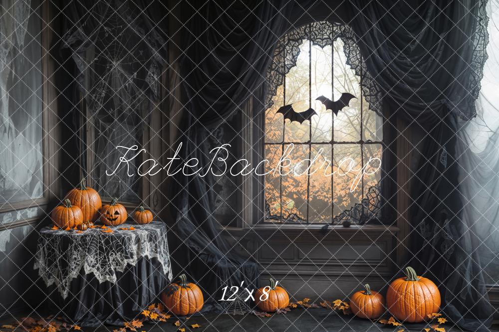 Kate Halloween Pumpkins Bats Cobweb Fleece Backdrop Designed by Emetselch -UK