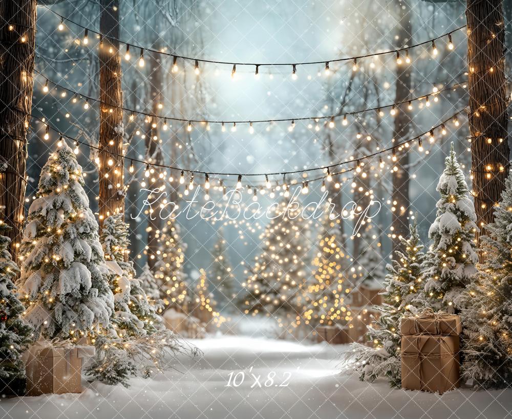 Kate Christmas Snowy Forest Fairy Lights Fleece Backdrop Designed by Emetselch