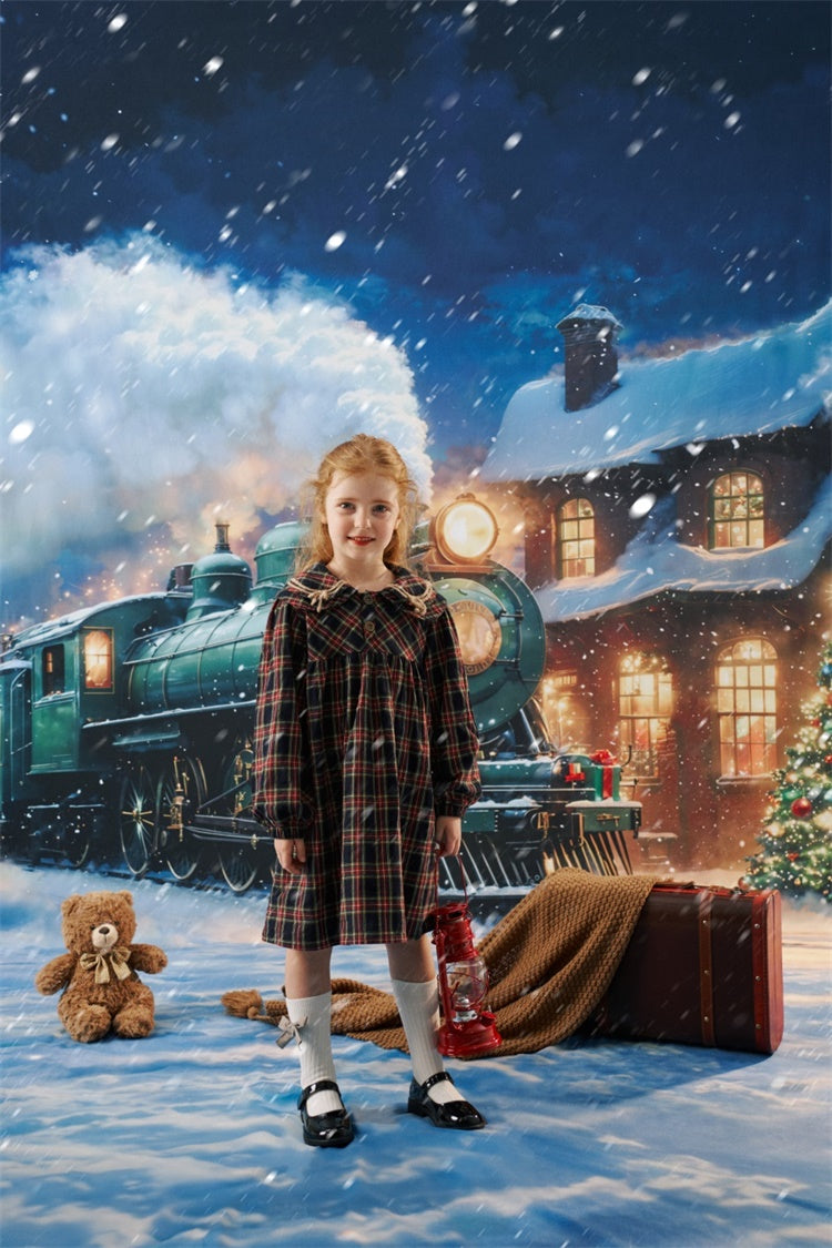 Kate Sweep Christmas Train Winter Snow Backdrop Designed by Chain Photography