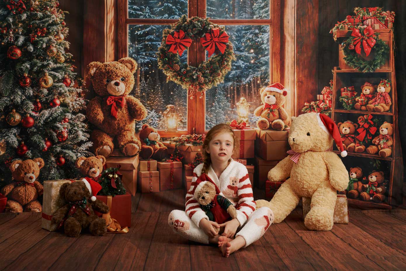 Kate Christmas Window Tree Bear Backdrop Designed by Emetselch