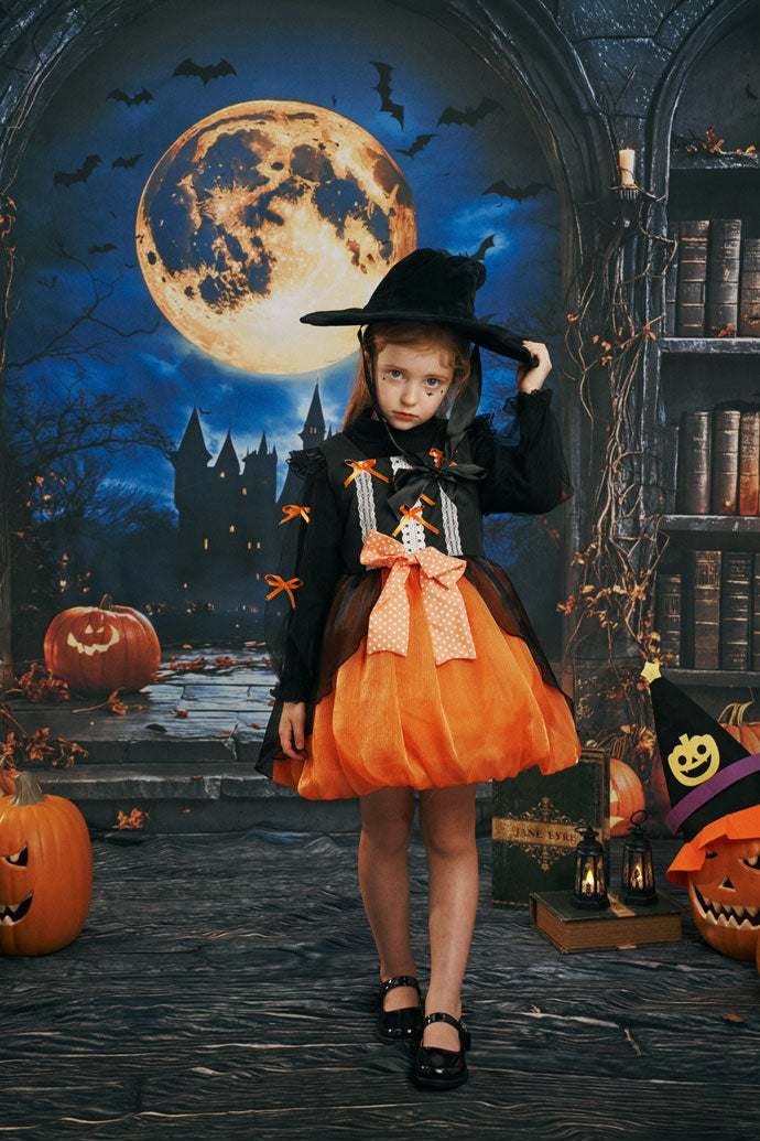 Kate Halloween Pumpkin Moon Vintage Bookshelf Backdrop Designed by Emetselch -UK