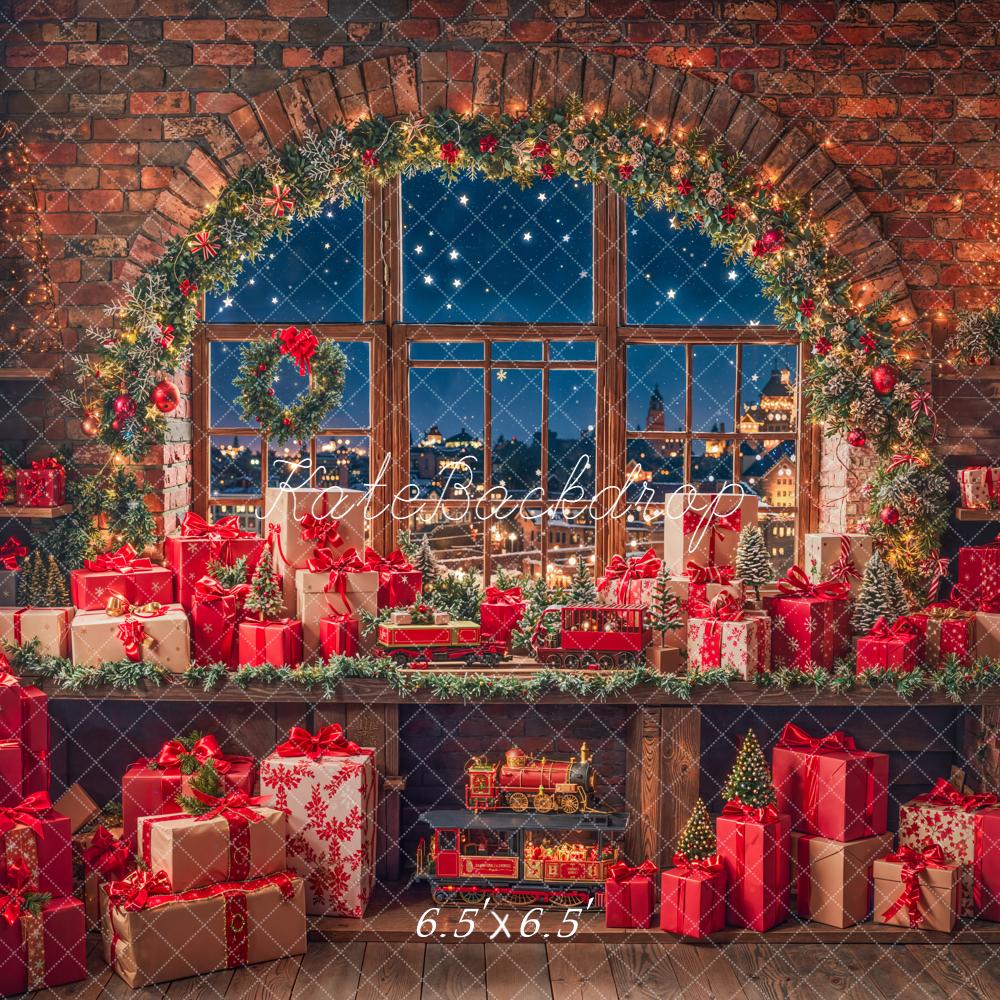 Kate Christmas Gifts Garland Brick Window Backdrop Designed by Emetselch -UK