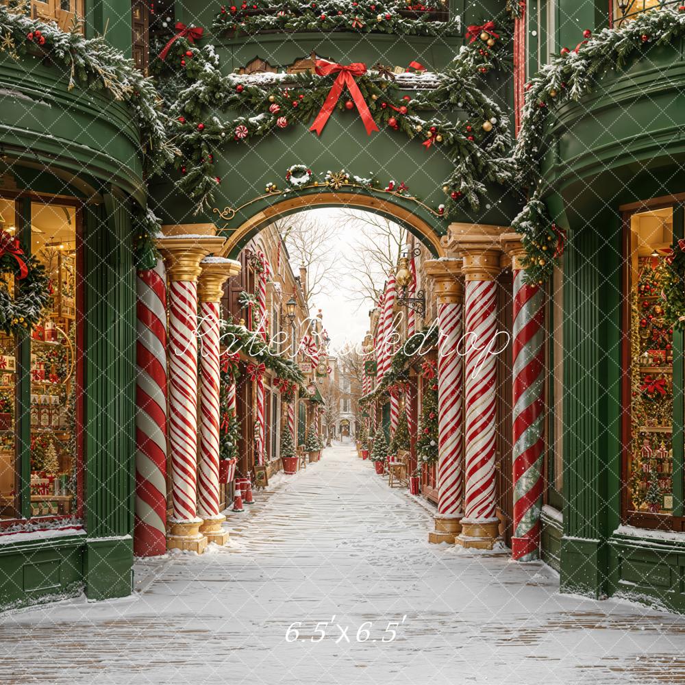 Kate Christmas Archway Candy Cane Green Backdrop Designed by Emetselch -UK