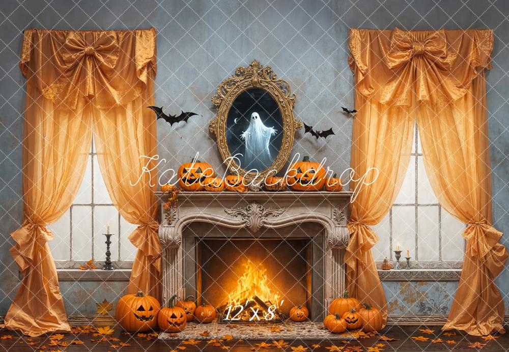 Kate Halloween Fireplace Pumpkins Ghost Backdrop Designed by Emetselch -UK