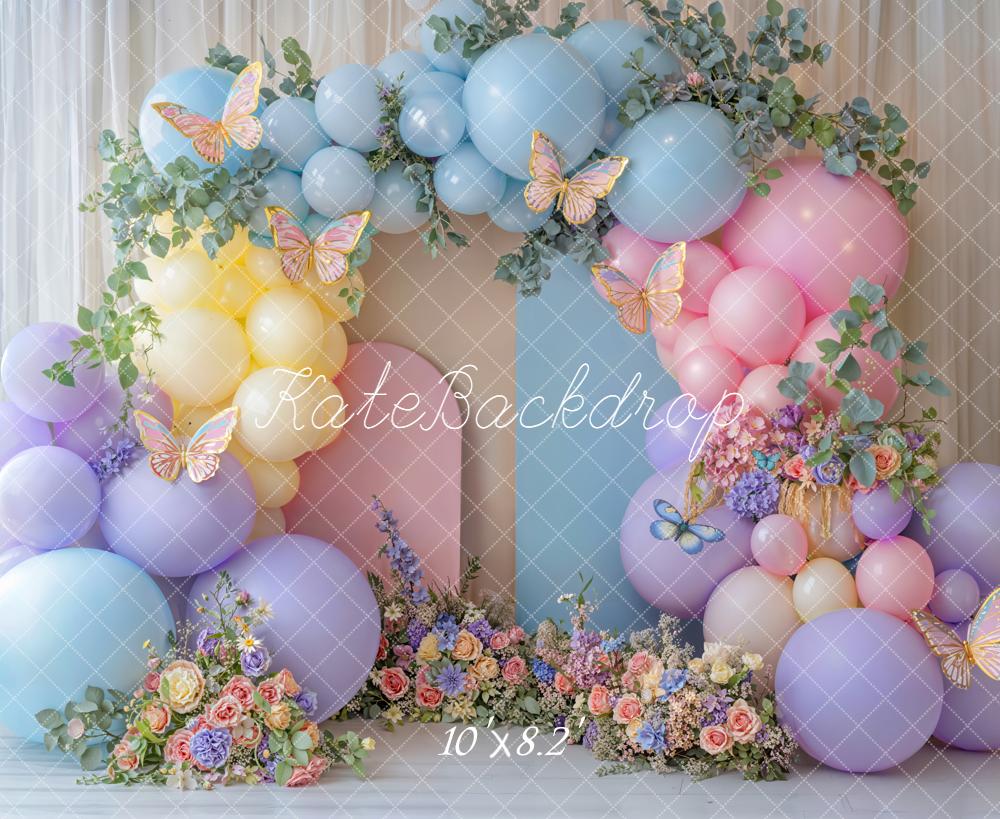 Kate Cake Smash Balloon Arch Butterfly Florals Backdrop Designed by Emetselch