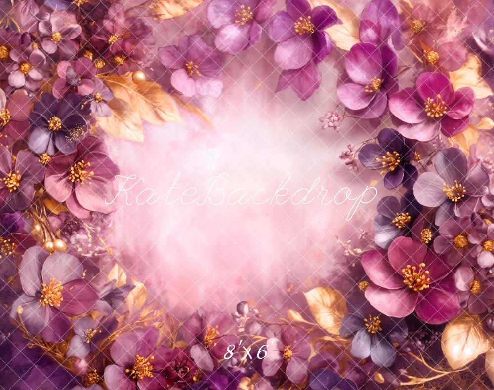 Kate Purple Gold Flowers Abstract Fleece Backdrop Designed by Emetselch