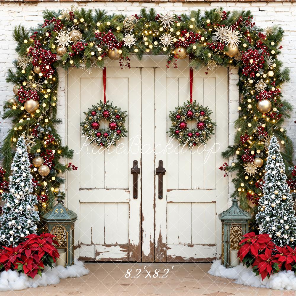 Kate Christmas White Door Garland Trees Backdrop Designed by Emetselch -UK