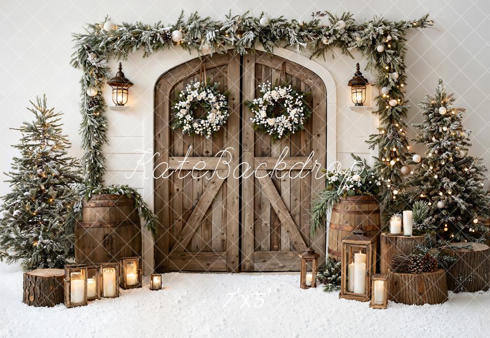 Kate Christmas Wooden Door Trees Lanterns Backdrop Designed by Emetselch