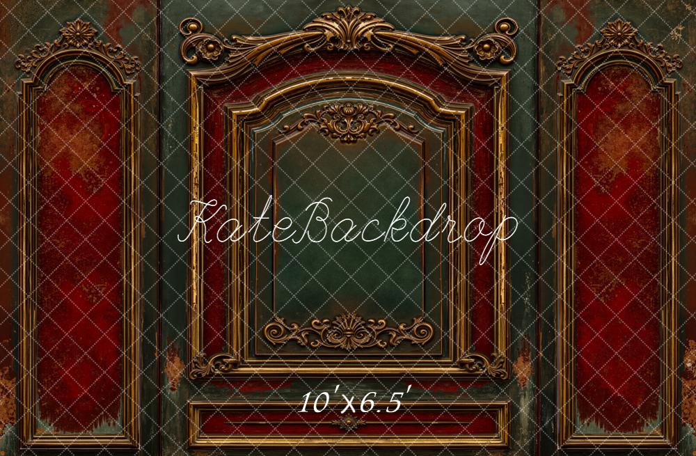 Kate Vintage Ornate Wall Red Green Backdrop Designed by Emetselch -UK