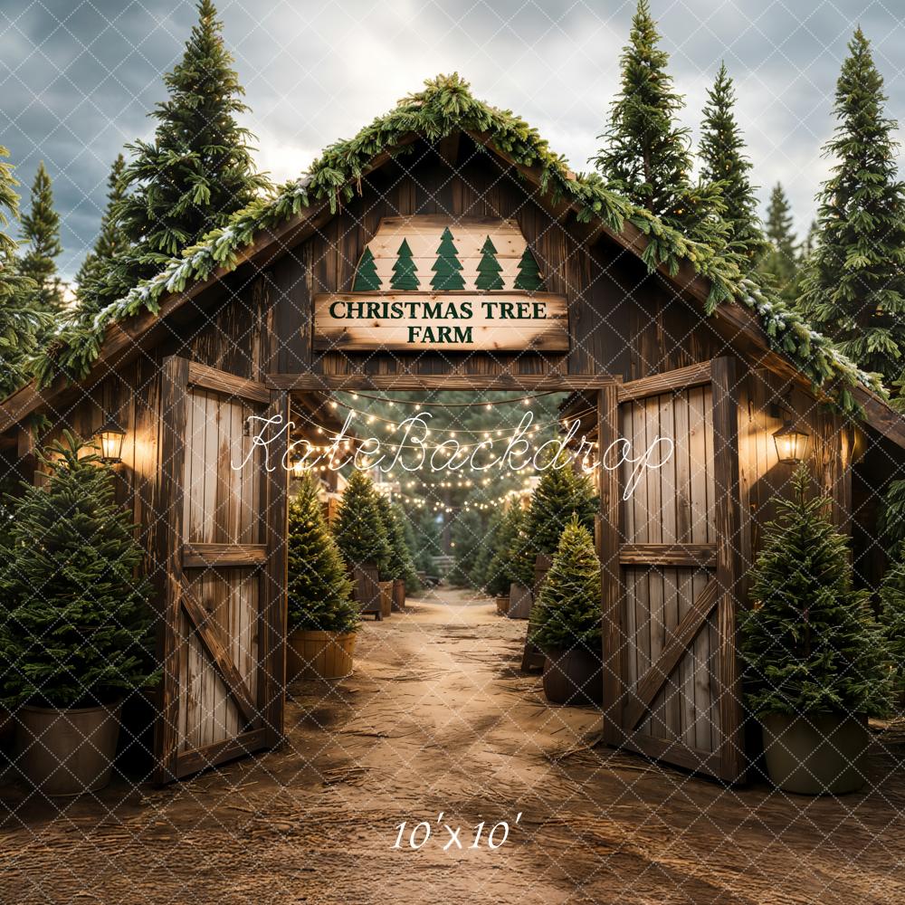 Kate Christmas Tree Farm Wooden Arch Trees Backdrop Designed by Emetselch -UK