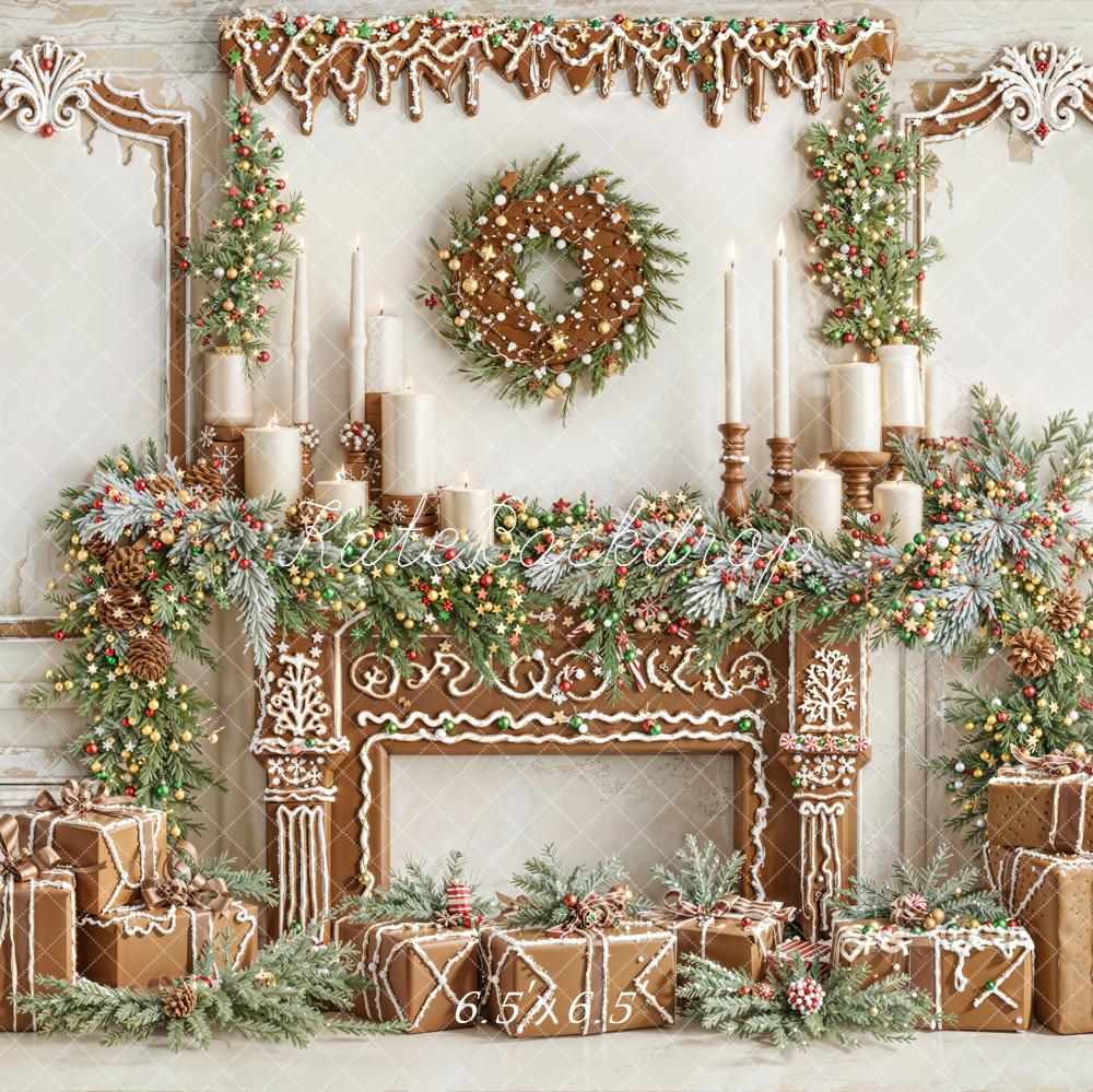 Kate Christmas Gingerbread Fireplace Garland Gifts Backdrop Designed by Emetselch