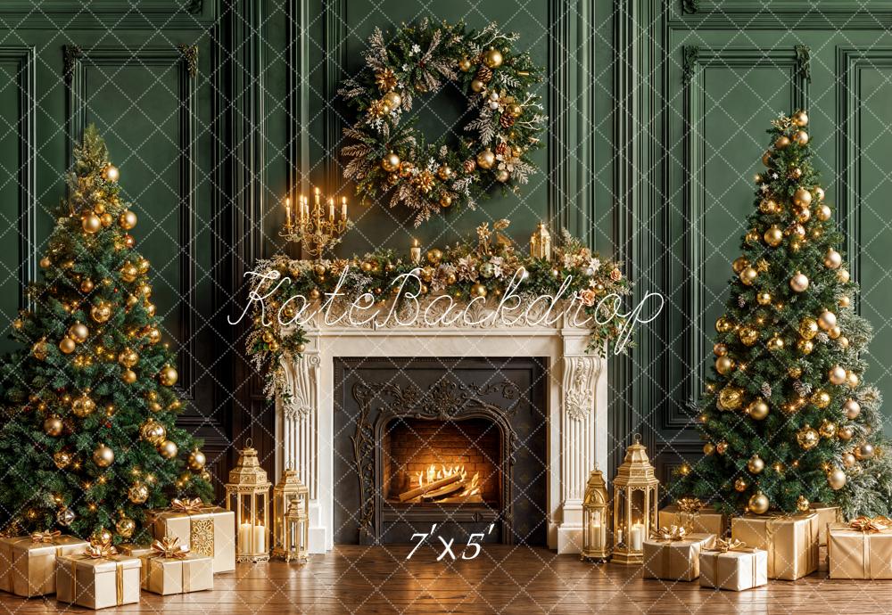 Kate Christmas Trees Fireplace Green Wall Backdrop Designed by Emetselch