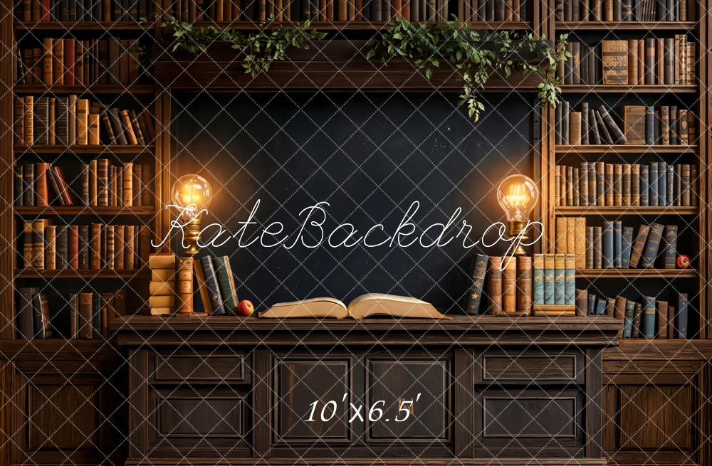 Kate Vintage Library Bookshelves Lamp Fleece Backdrop Designed by Emetselch -UK