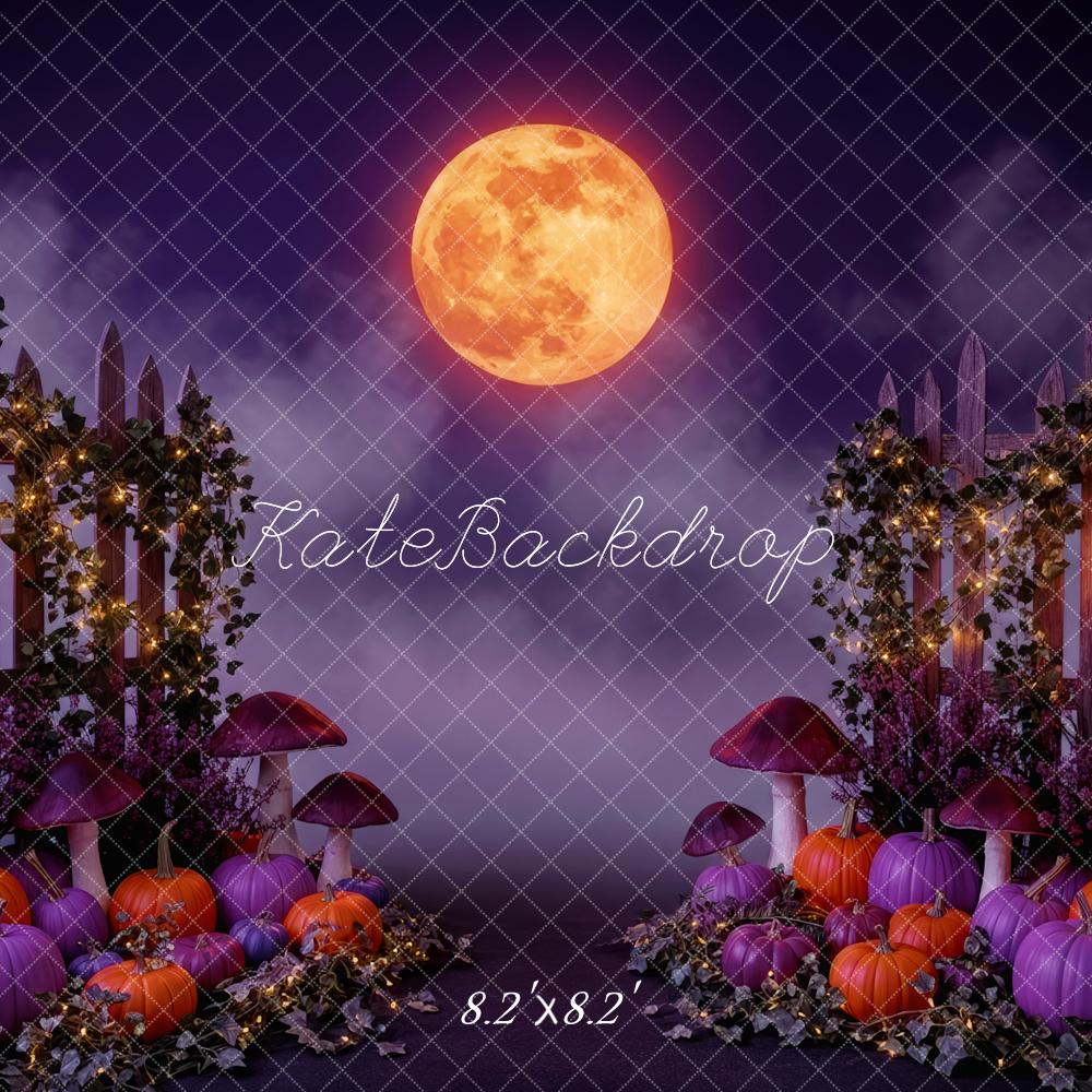 Kate Purple Halloween Pumpkins Lanterns Moon Backdrop Designed by Patty Robert