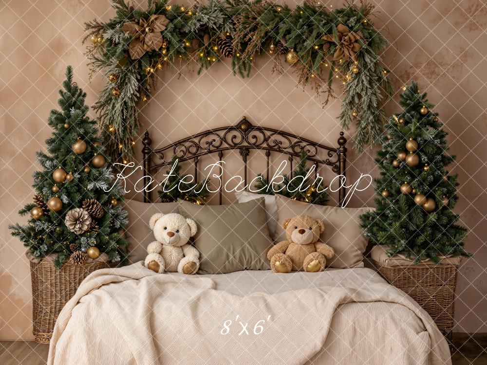 Kate Christmas Garland Teddy Bears Fleece Backdrop Designed by Emetselch -UK