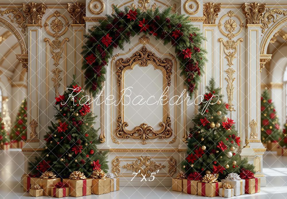 Kate Christmas Tree Gold Arch Ornate Backdrop Designed by Mini MakeBelieve