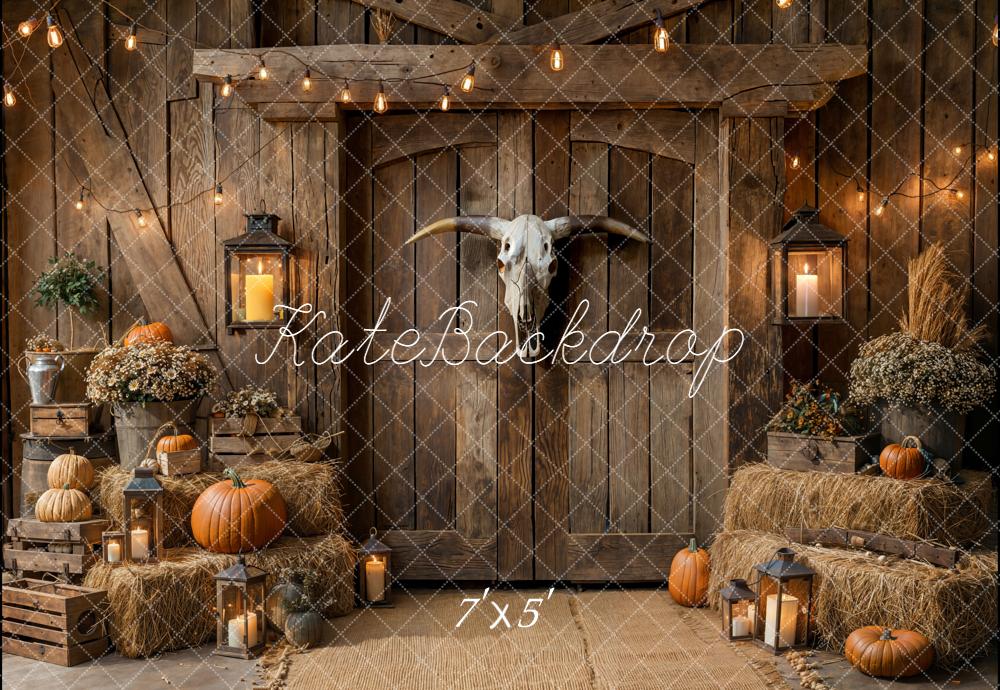 Kate Autumn Barn Pumpkins Hay Backdrop Designed by Emetselch -UK