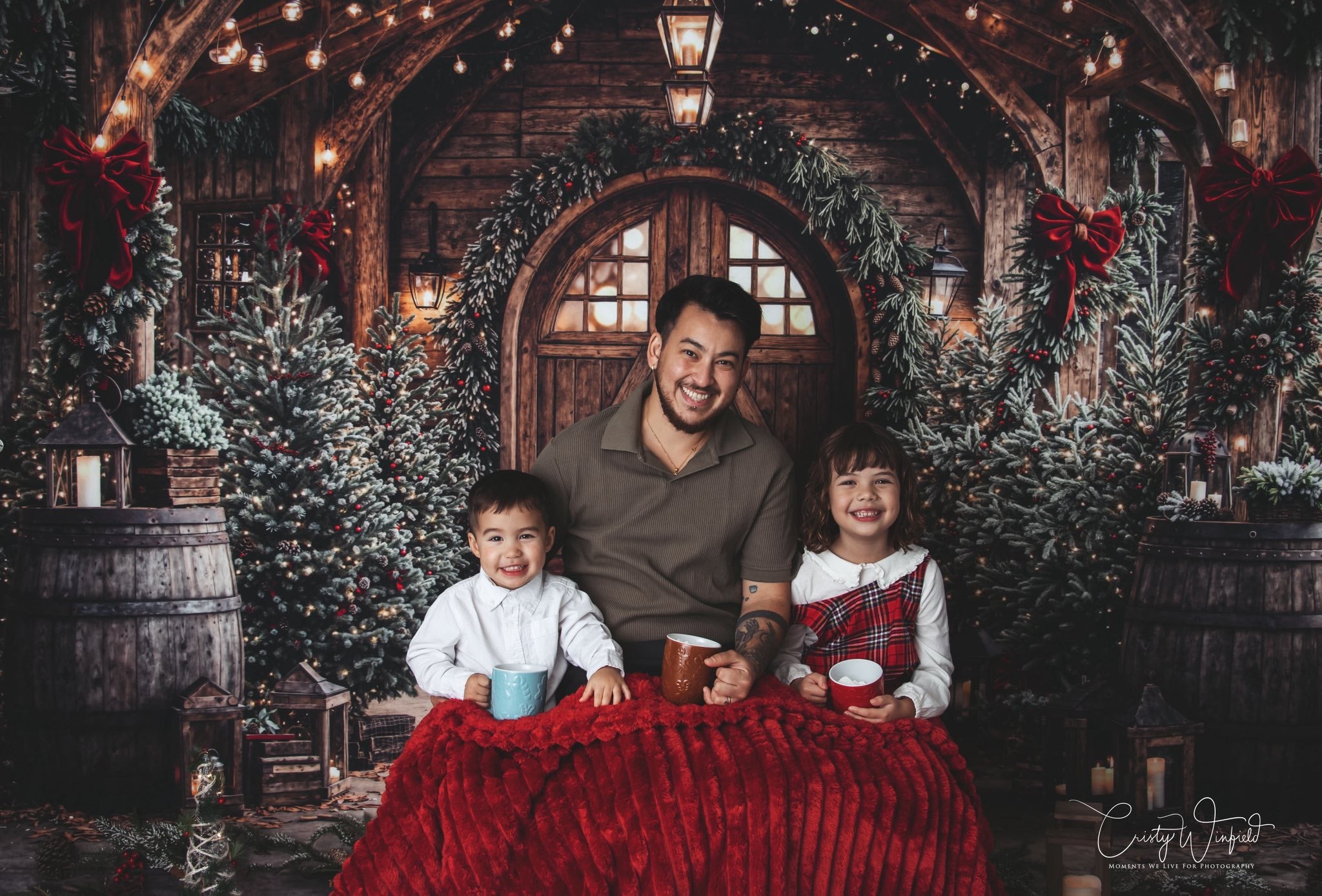 Kate Christmas Wooden Porch Lanterns Greenery Backdrop Designed by Emetselch -UK