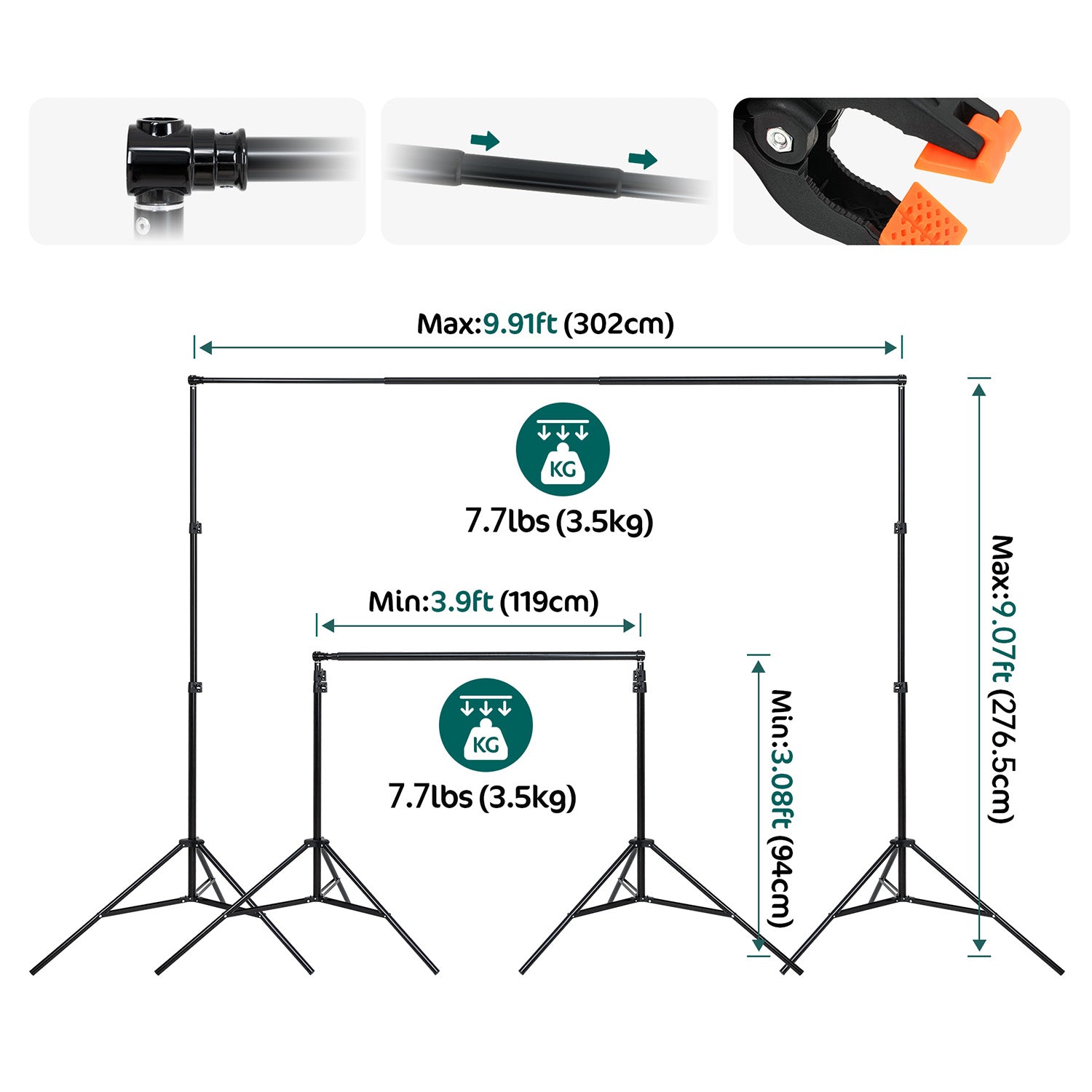 On Sale Kate Equipment 8.5x10ft&10x10ft Black Aluminum Backdrops Stand (3cm Thick) -UK