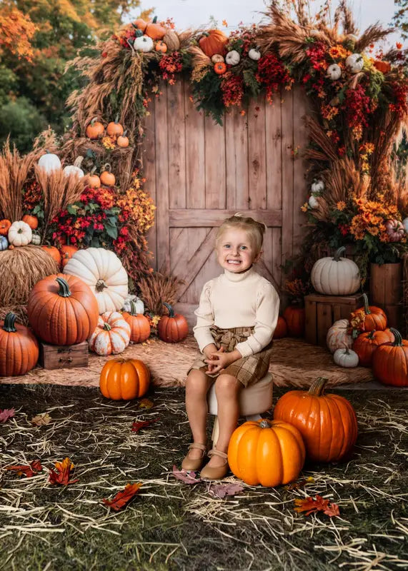 Kate Autumn Pumpkins Barn Door Backdrop Designed by Emetselch -UK