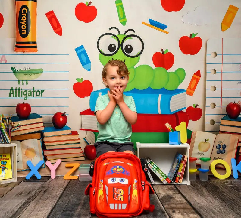 Kate Back to School Books Worm Crayon Backdrop Designed by Patty Robert -UK