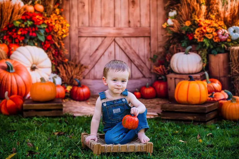 Kate Autumn Pumpkins Barn Door Backdrop Designed by Emetselch