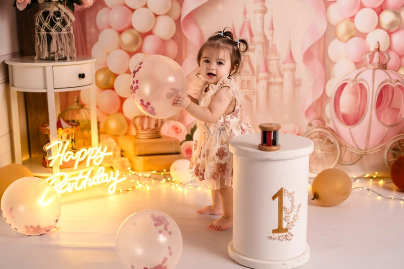 Kate Cake Smash Castle Pink Princess Carriage Backdrop Designed by Ashley Paul -UK