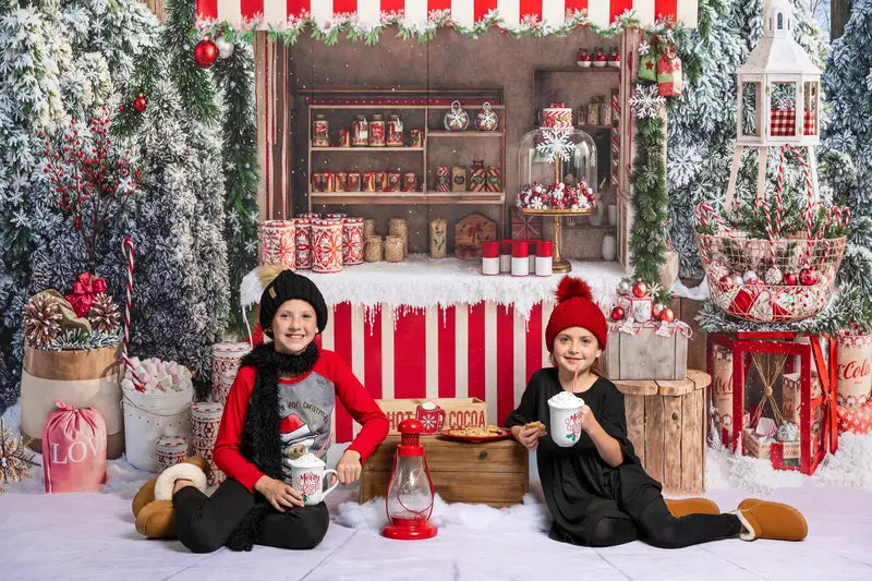 Kate Christmas Hot Cocoa Forest Snow Backdrop Designed by Emetselch
