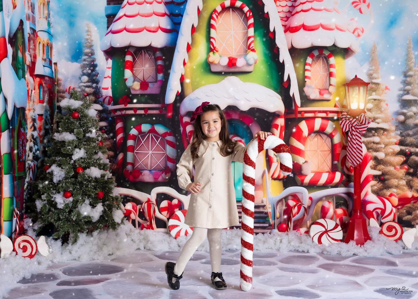 Kate Christmas Candy Snow Street Backdrop for Photography