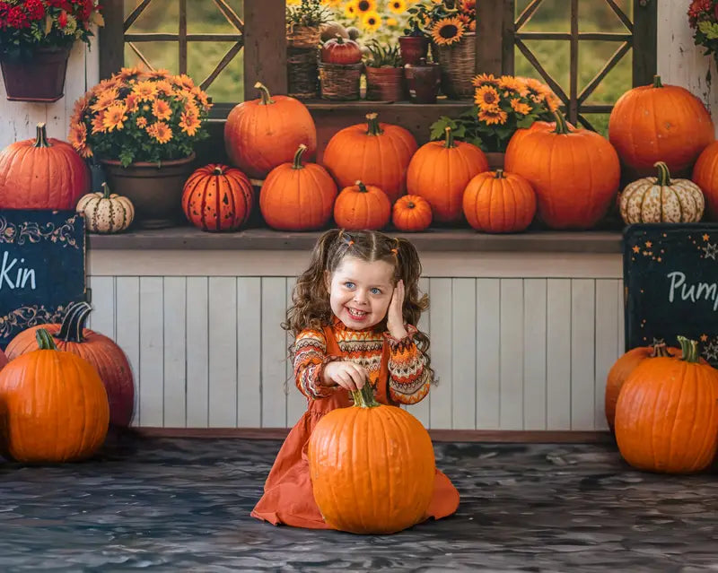 Kate Autumn Pumpkin Stand Sunflower Field Backdrop Designed by Emetselch -UK