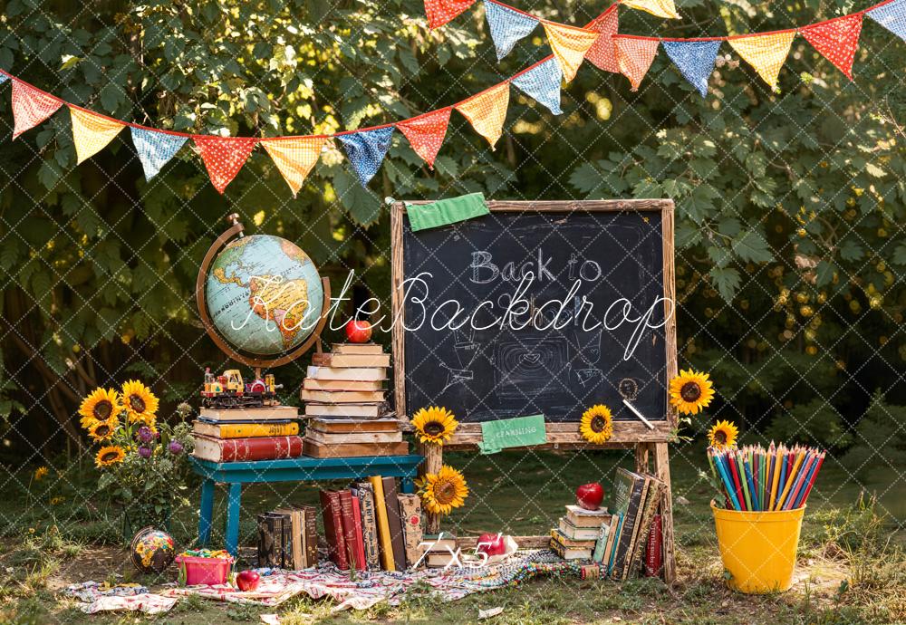 Kate Back To School Blackboard Globe Books Backdrop Designed by Emetselch