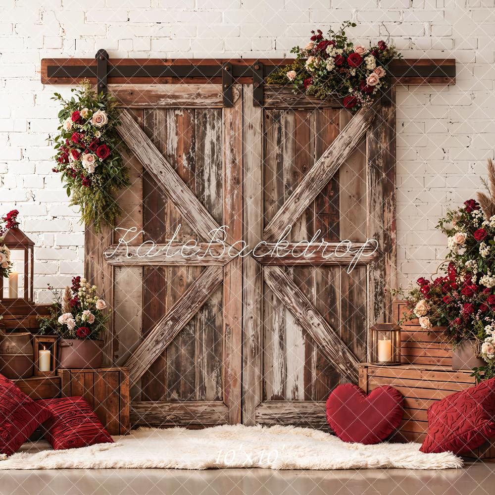 Kate Valentine Rustic Barn Door Red Floral Crate Backdrop Designed by Emetselch