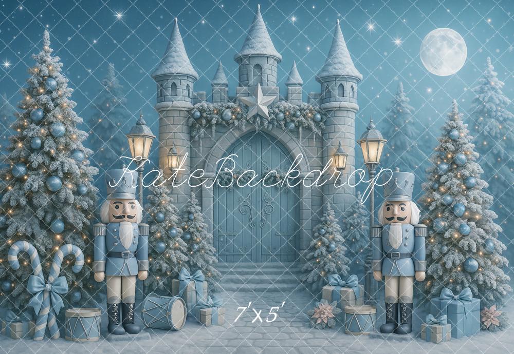 Kate Blue Christmas Nutcracker Castle Trees Backdrop Designed by Ashley Paul