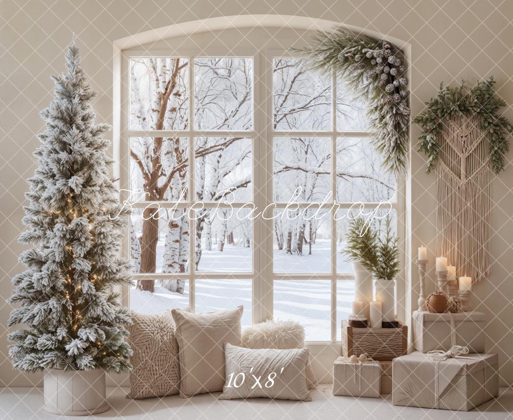 Kate Christmas Snowy Tree Window Decor Fleece Backdrop Designed by Emetselch -UK