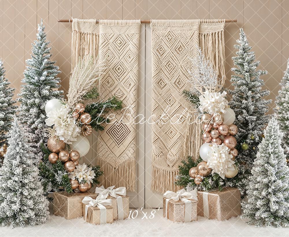 Kate Boho Christmas Macrame Trees Fleece Backdrop Designed by Emetselch -UK