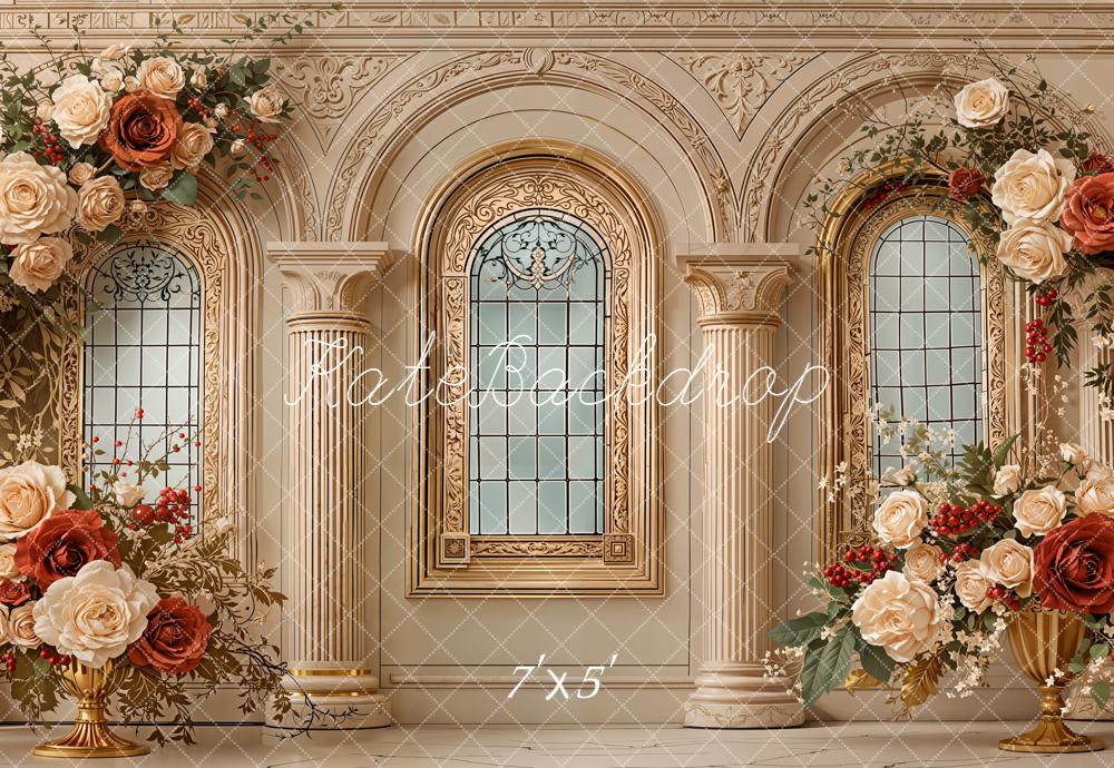 Kate Vintage Arched Windows Floral Columns Backdrop Designed by Emetselch -UK