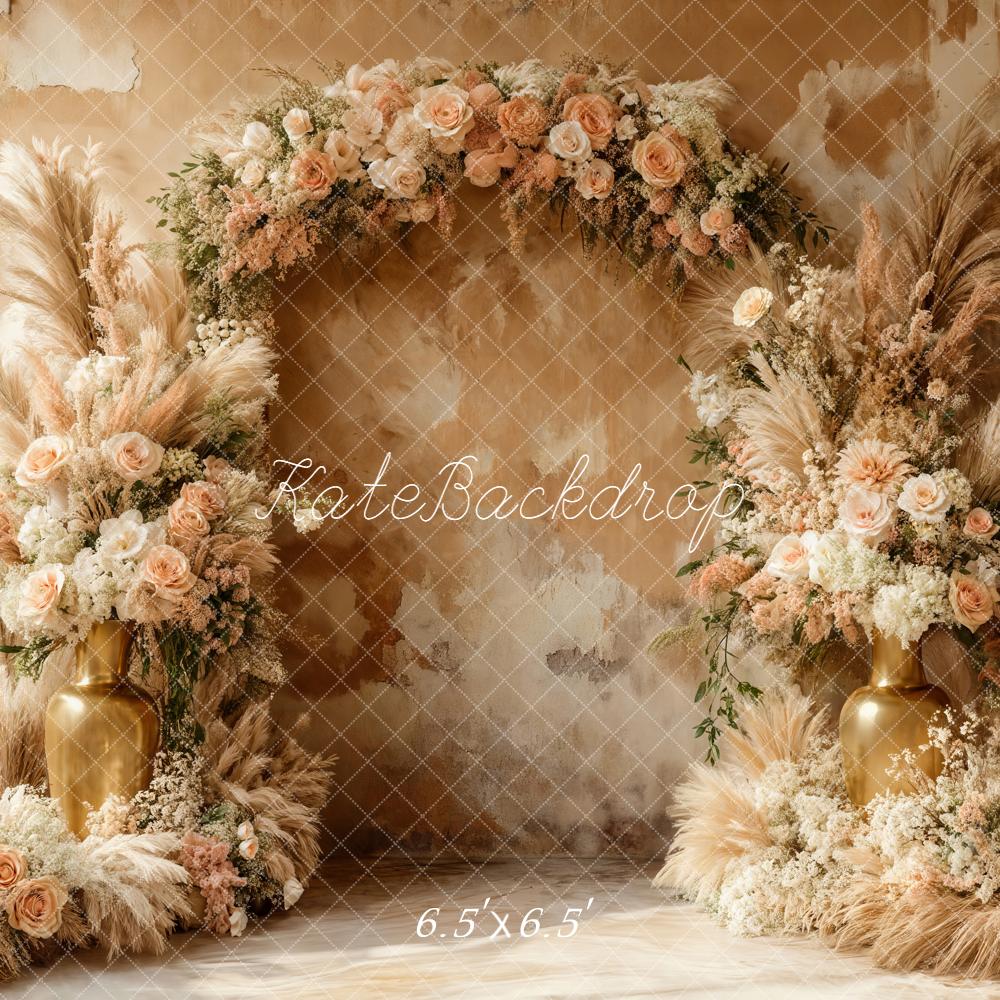 Kate Garland Pampas Grass Gold Vases Backdrop Designed by Emetselch -UK
