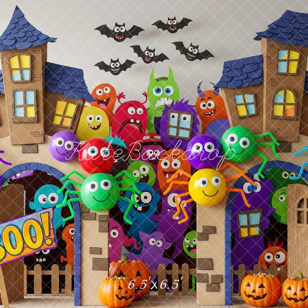 Kate Halloween Haunted House Colourful Spiders Backdrop Designed by Patty Robert