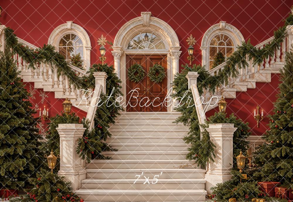 Kate Christmas Cascading Stairs Garland Trees Backdrop Designed by Emetselch -UK