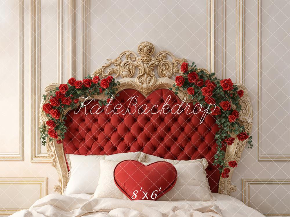 Kate Valentine Red Headboard Heart Pillow Roses Backdrop Designed by Emetselch
