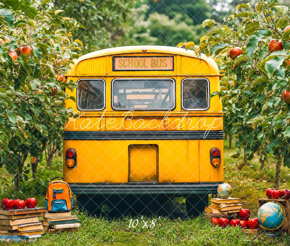 Kate Back To School Bus Apple Orchard Fleece Backdrop Designed by Emetselch -UK
