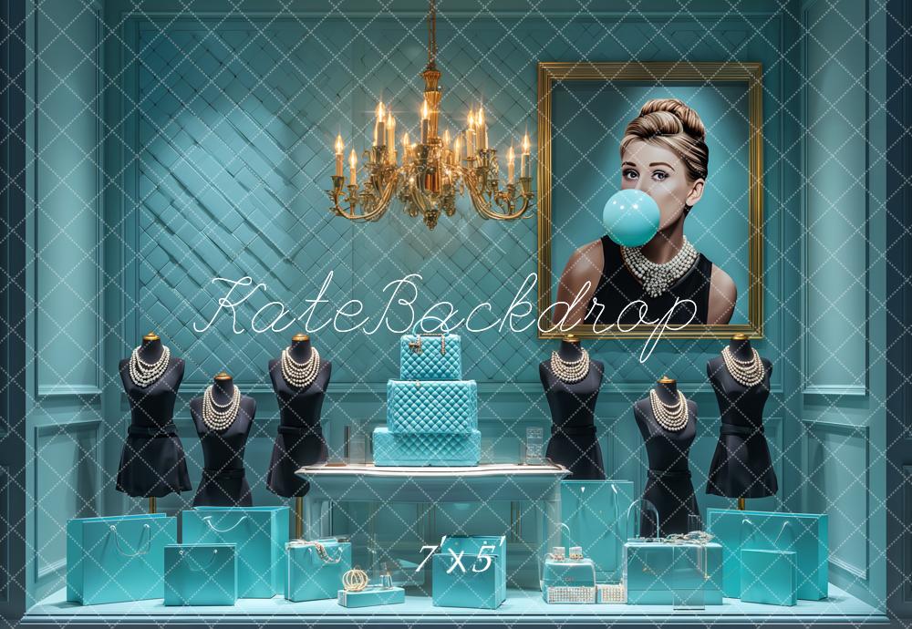 Kate Turquoise Luxury Cake Jewellery Backdrop Designed by Ashley Paul -UK