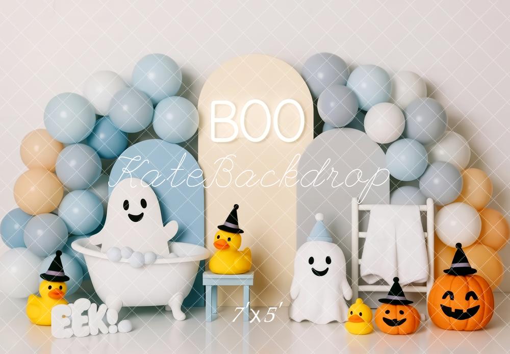 Kate Halloween Ghosts Bathtub Balloons Pumpkins Backdrop Designed by Patty Robert -UK