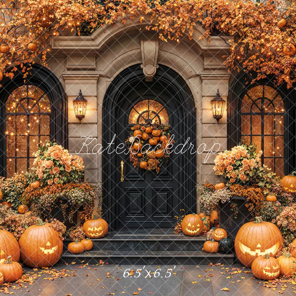 Kate Halloween Pumpkins Autumn Leaves Door Backdrop Designed by Emetselch -UK