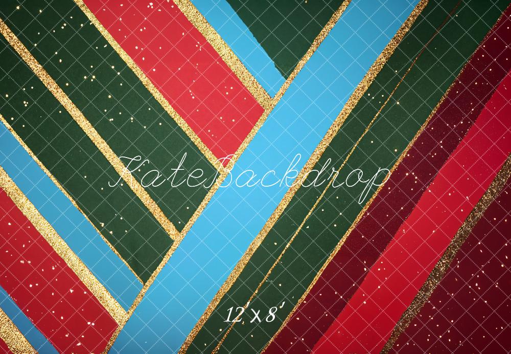 Kate Christmas Red Green Blue Diagonal Lines Fleece Backdrop Designed by Emetselch -UK