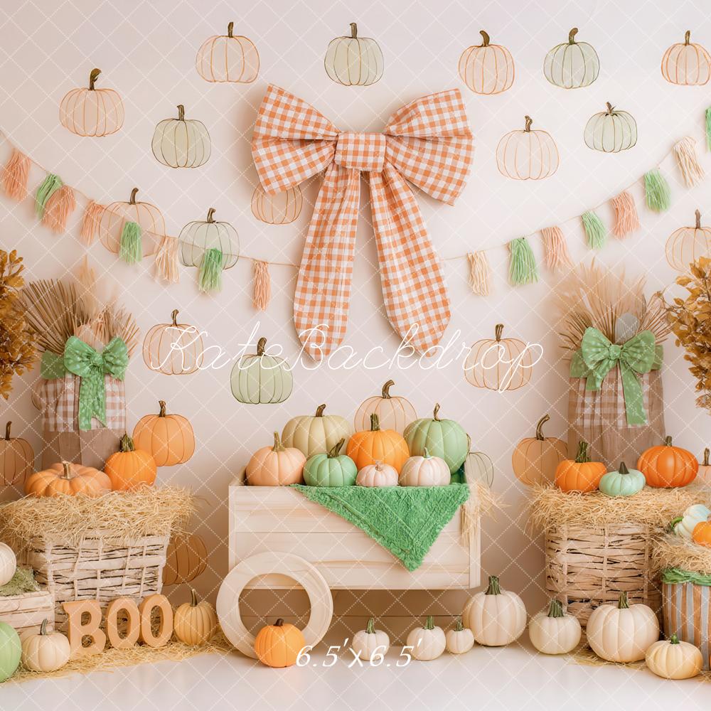 Kate Autumn Pumpkins Trees Bow Backdrop Designed by Patty Robert