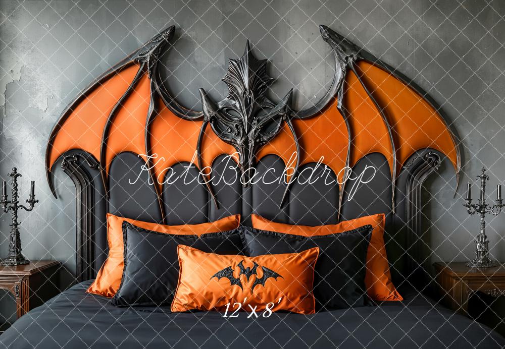 Kate Halloween Bat Headboard Orange Black Fleece Backdrop Designed by Emetselch -UK