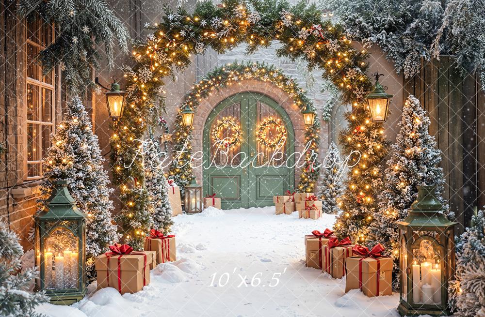 Kate Christmas Archway Snow Gifts Lanterns Fleece Backdrop Designed by Emetselch