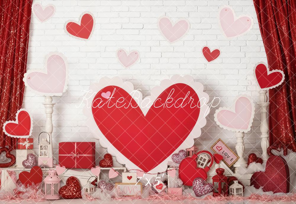 Kate Valentine Hearts Gifts Lanterns Red Backdrop Designed by Emetselch -UK